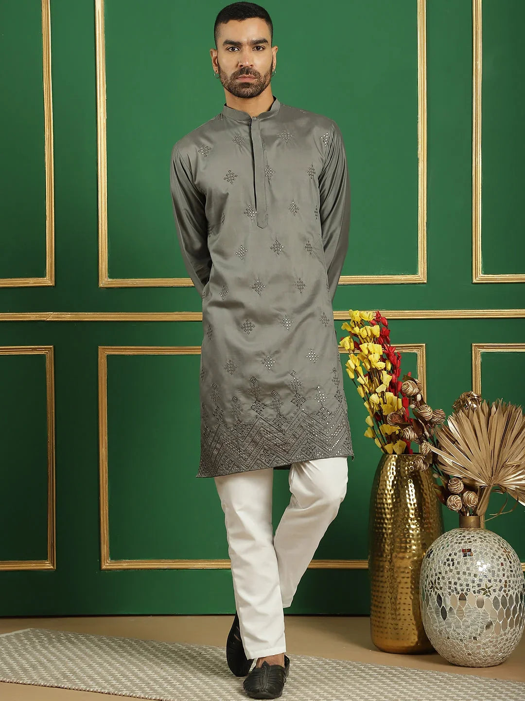 Grey Silk Solid Indian Wear KO_5059Grey | DesiQlo