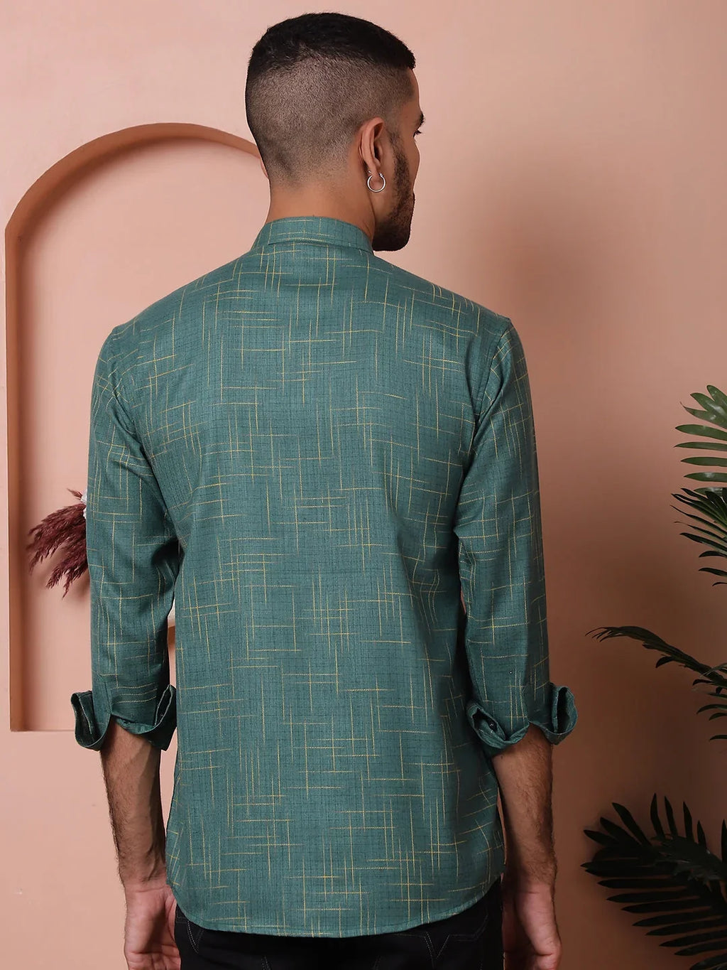 Men Woven Design Short Kurta-KO-5061Olive
