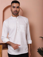 White Woven Design Short Kurta for Men-KO-5064White