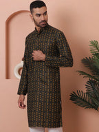 Men Printed Cotton Kurtas-KO-5069Mehndi
