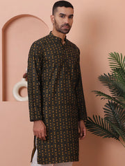 Men Printed Cotton Kurtas-KO-5069Mehndi