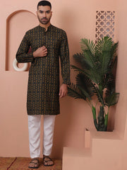 Men Printed Cotton Kurtas-KO-5069Mehndi