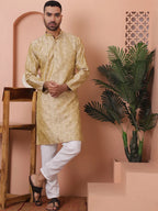 Men Golden Silk Blend Straight Kurtas-KO-5071Golden