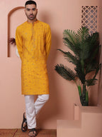 Men's Embroidered and Sequins Kurtas-KO-5073Mustard