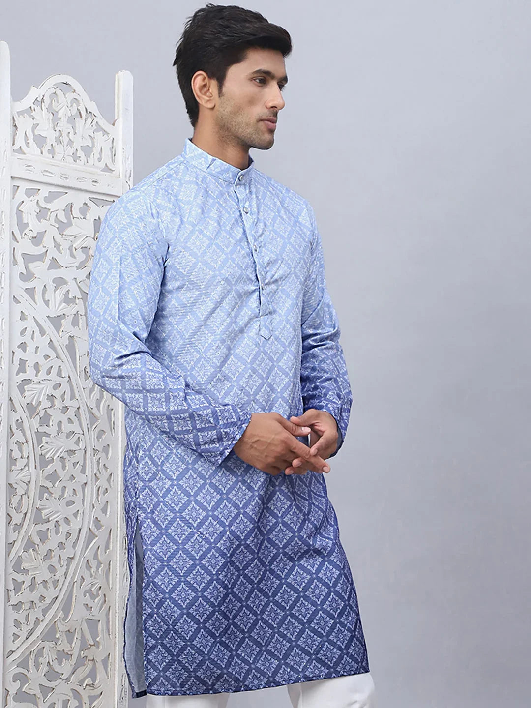 Blue Cotton Solid Indian Wear KO_5074Blue | DesiQlo