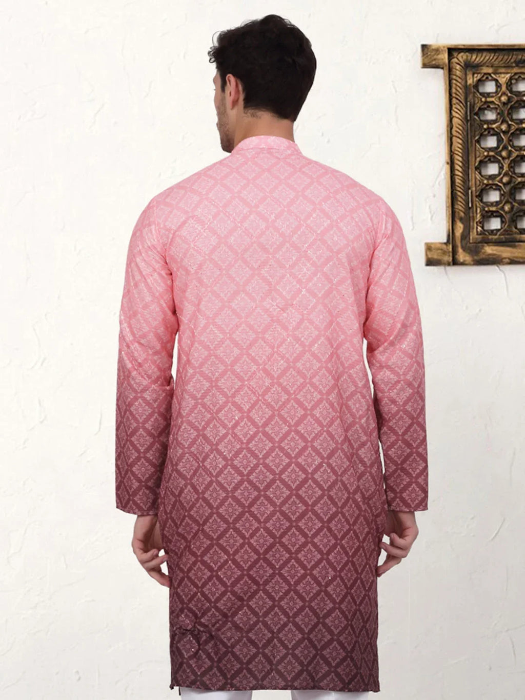 Men's Ombre Pure Cotton Straight Kurta-KO-5074Coral