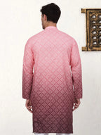 Men's Ombre Pure Cotton Straight Kurta-KO-5074Coral