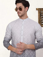 Men's Ombre Pure Cotton Straight Kurta-KO-5074Grey