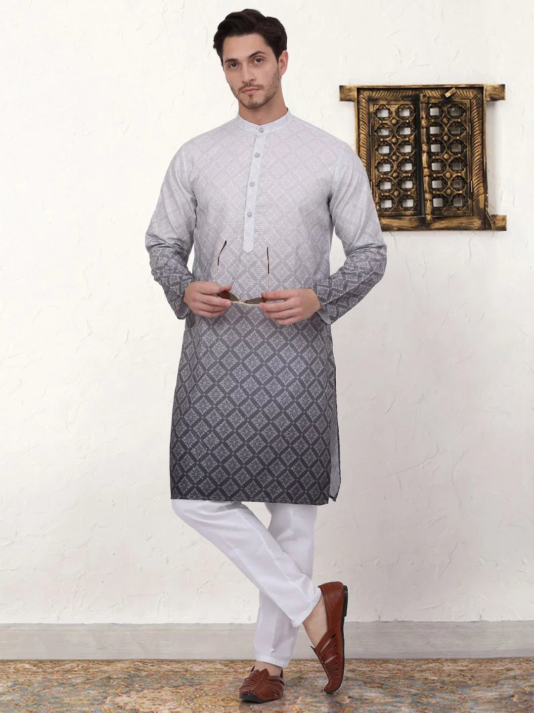 Grey Cotton Solid Indian Wear KO_5074Grey | DesiQlo