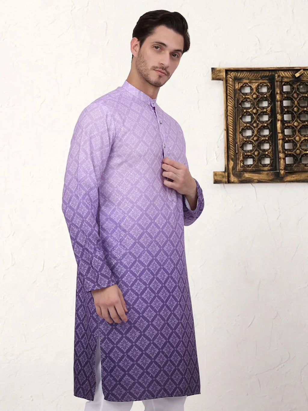 Men's Ombre Pure Cotton Straight Kurta-KO-5074Purple