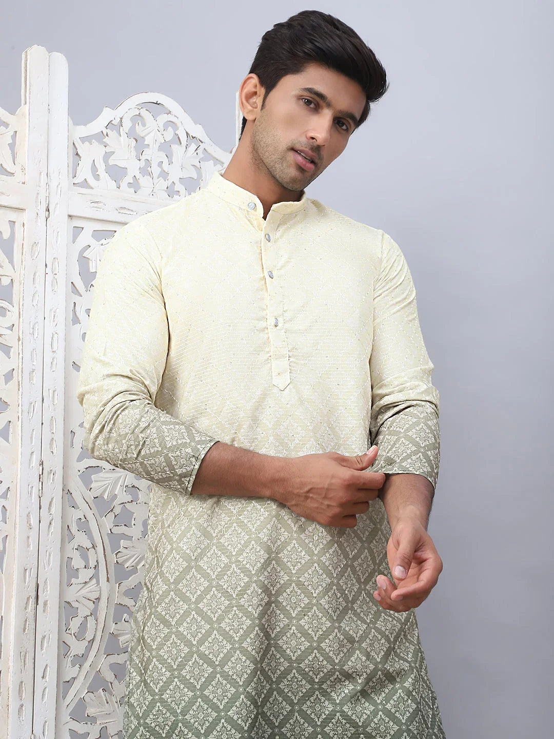 Men's Ombre Pure Cotton Straight Kurta-KO-5074Yellow