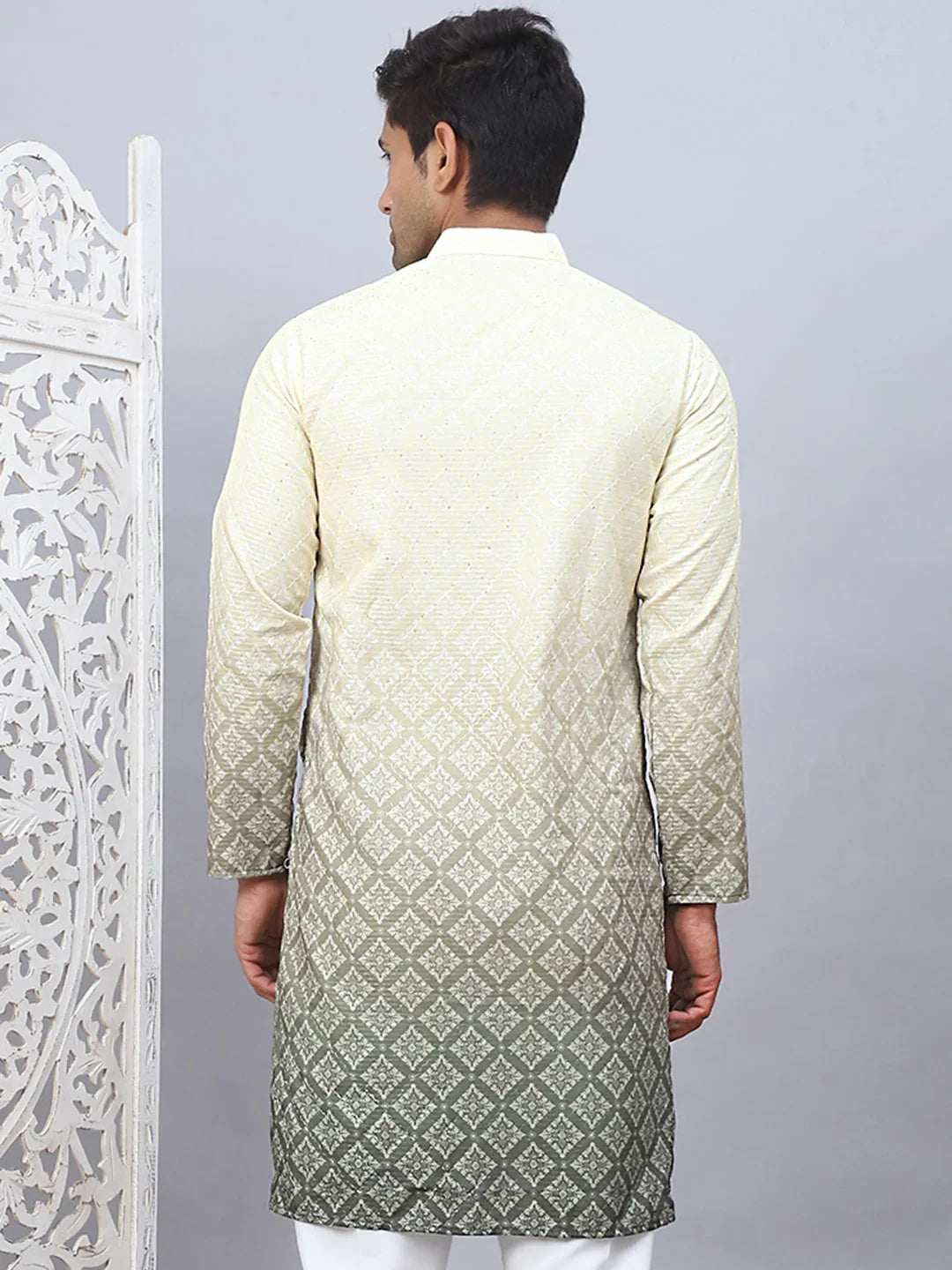 Men's Ombre Pure Cotton Straight Kurta-KO-5074Yellow