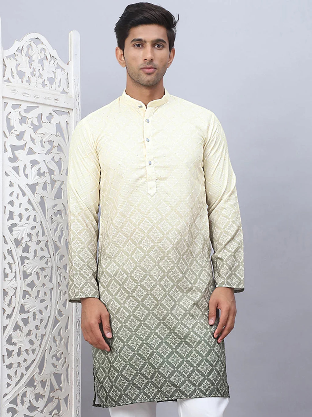 Men's Ombre Pure Cotton Straight Kurta-KO-5074Yellow
