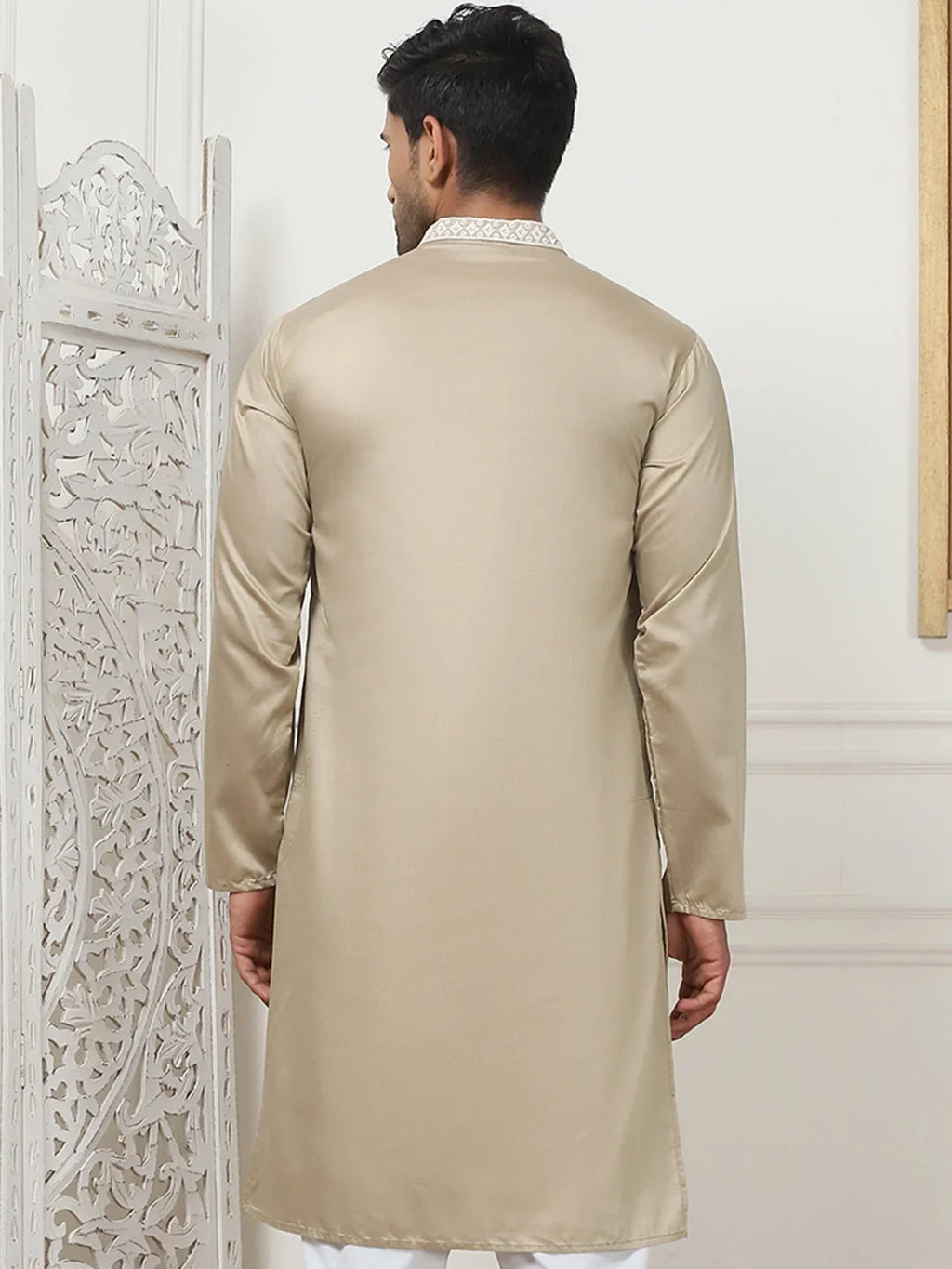 Collar Embroidered & Sequin Kurtas-KO-5075Beige