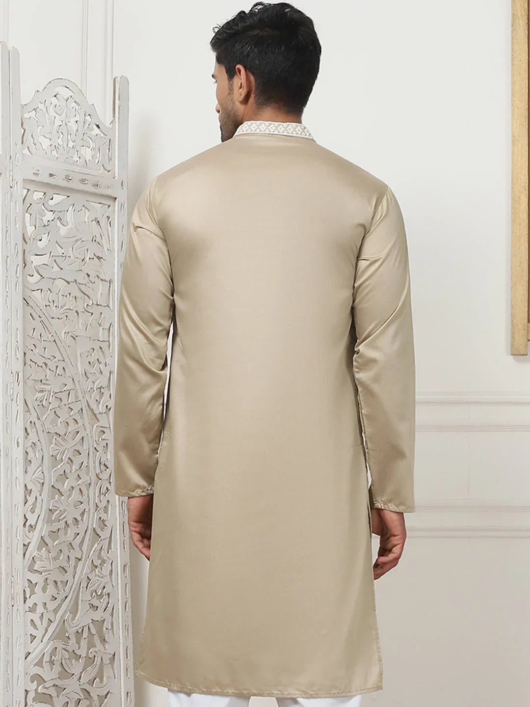 Collar Embroidered & Sequin Kurtas-KO-5075Beige