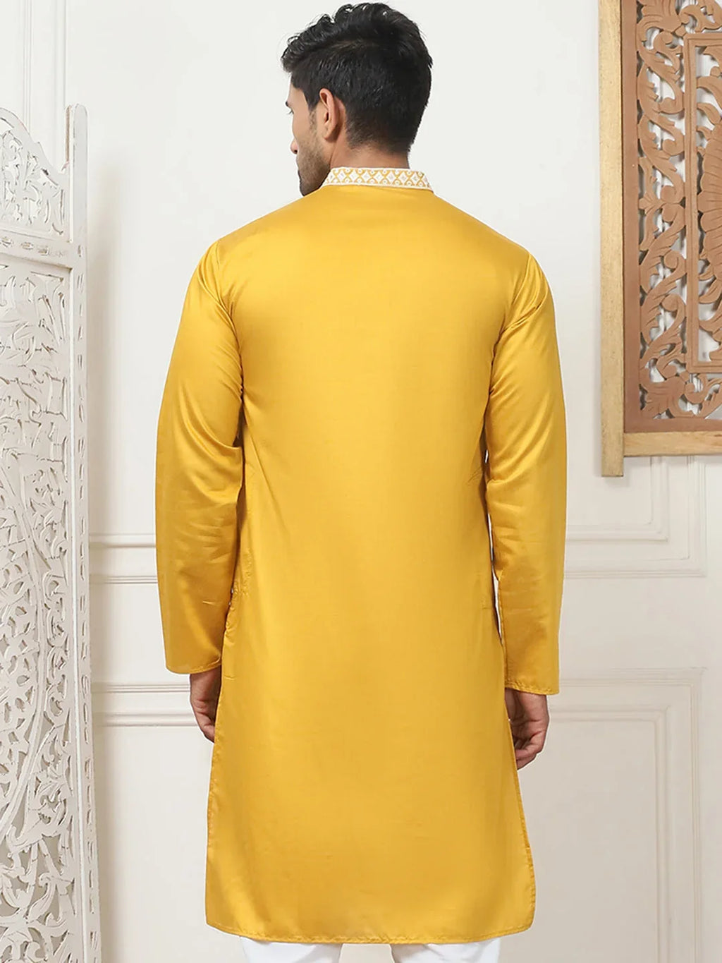 Collar Embroidered & Sequin Kurtas-KO-5075Mustard