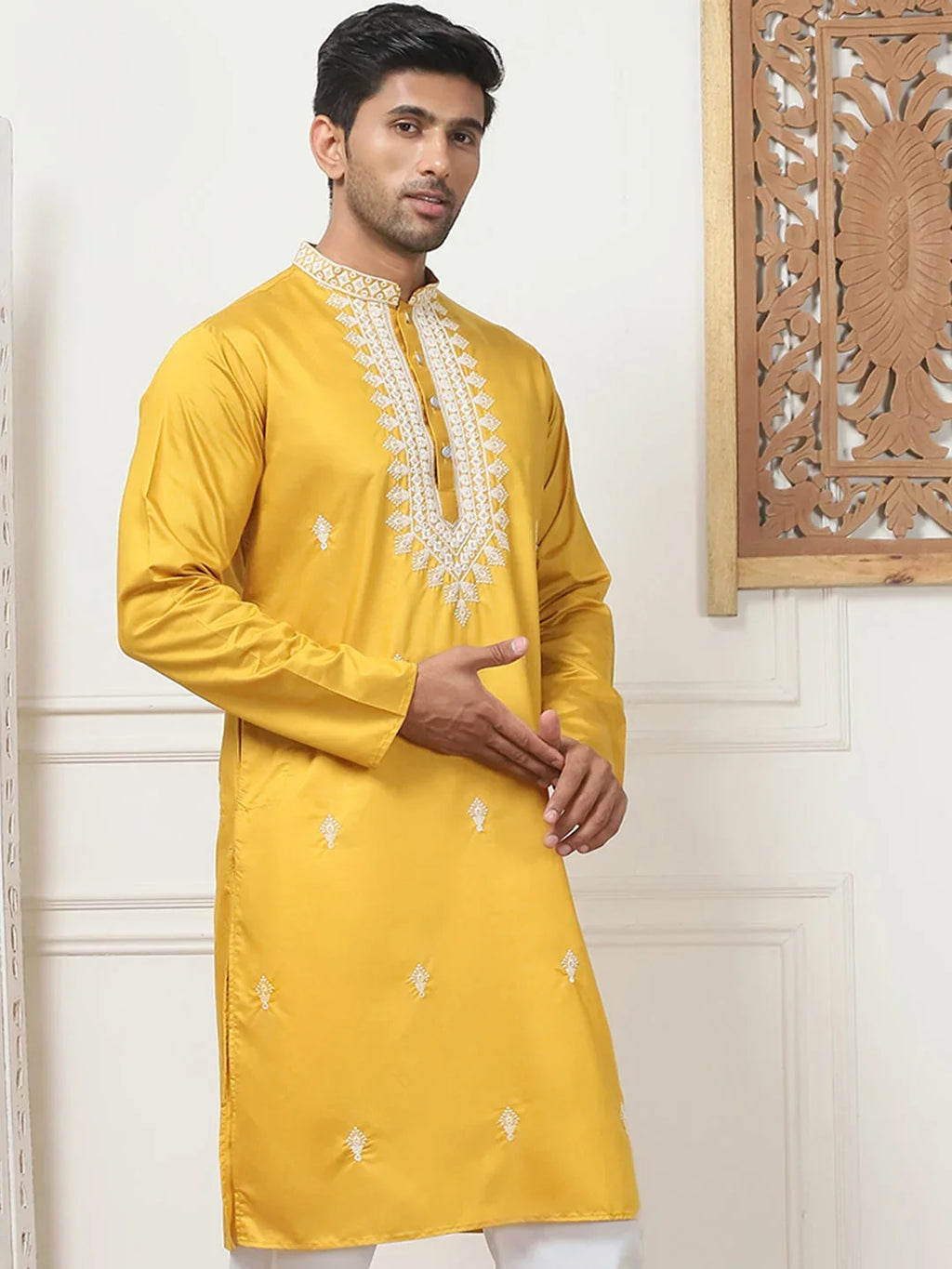 Collar Embroidered & Sequin Kurtas-KO-5075Mustard