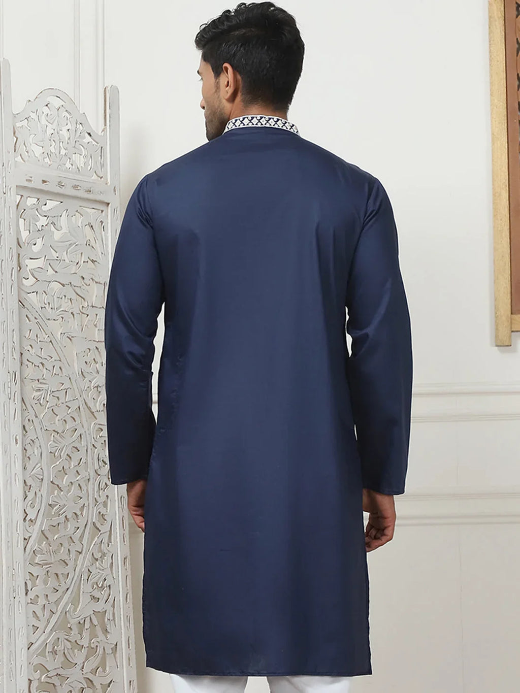 Collar Embroidered & Sequin Kurtas-KO-5075Navy
