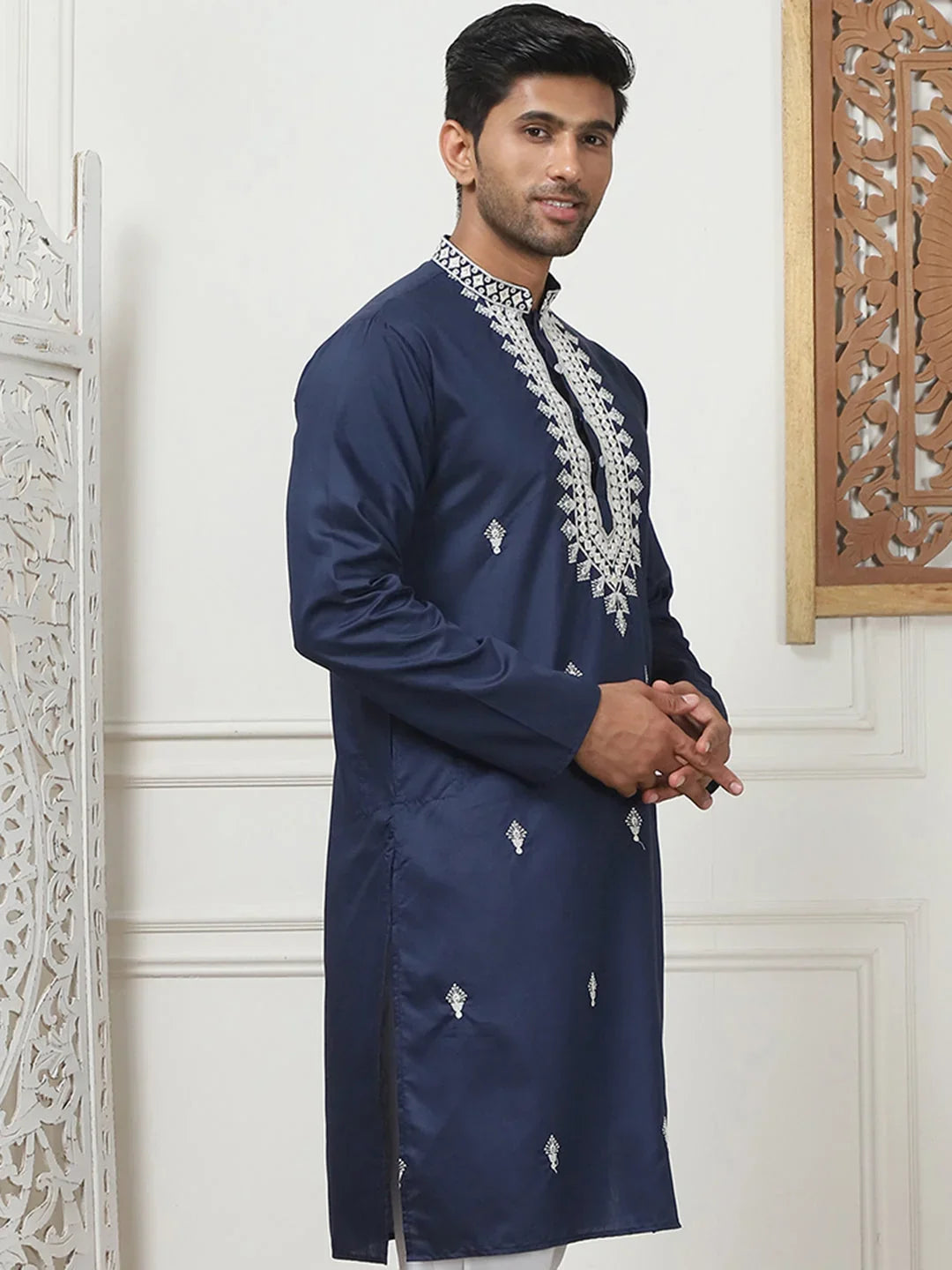 Blue Cotton Solid Indian Wear KO_5075Navy | DesiQlo