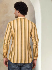 Men's Yellow Striped Short Kurtas-KO-5078Yellow