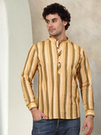 Men's Yellow Striped Short Kurtas-KO-5078Yellow