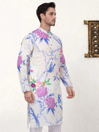 Men's Animal Printed Pure Cotton Straight Kurtas-KO-5079Blue