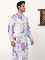 Men's Animal Printed Pure Cotton Straight Kurtas-KO-5079Blue