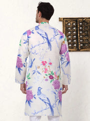 Men's Animal Printed Pure Cotton Straight Kurtas-KO-5079Blue