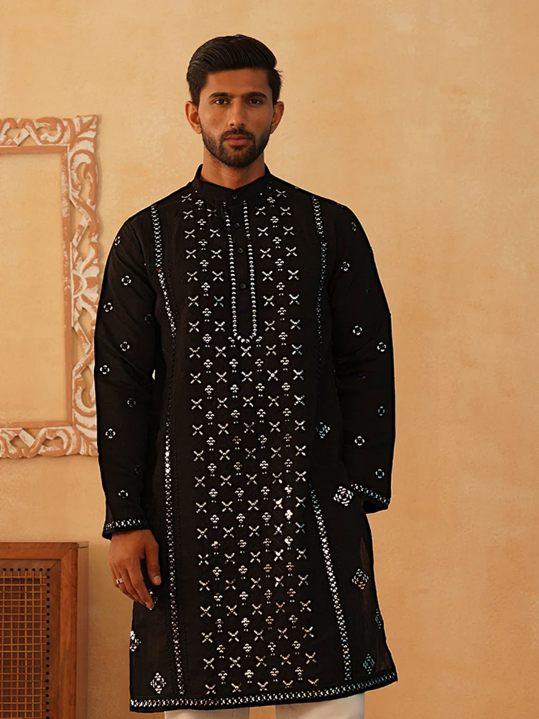 Black Cotton Solid Indian Wear KO_5085Black | DesiQlo