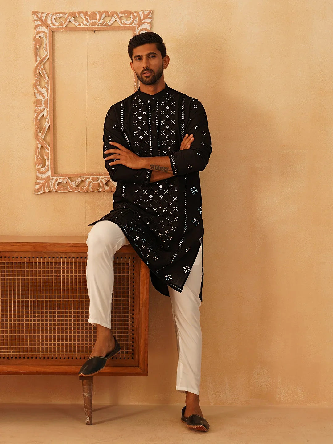 Black Cotton Solid Indian Wear KO_5085Black | DesiQlo