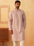 Embroidered & Sequin Cotton Blend Kurtas-KO-5085Peach