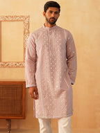Embroidered & Sequin Cotton Blend Kurtas-KO-5085Peach