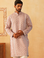Embroidered & Sequin Cotton Blend Kurtas-KO-5085Peach