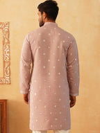 Embroidered & Sequin Cotton Blend Kurtas-KO-5085Peach