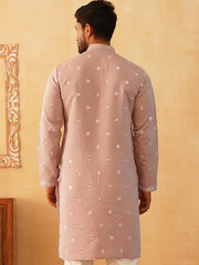 Embroidered & Sequin Cotton Blend Kurtas-KO-5085Peach