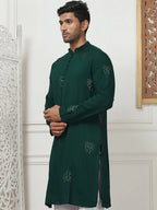 Embroidered Viscose Rayon Straight Kurtas-KO-5086Olive