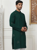 Embroidered Viscose Rayon Straight Kurtas-KO-5086Olive
