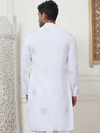 Embroidered Viscose Rayon Straight Kurtas-KO-5086White