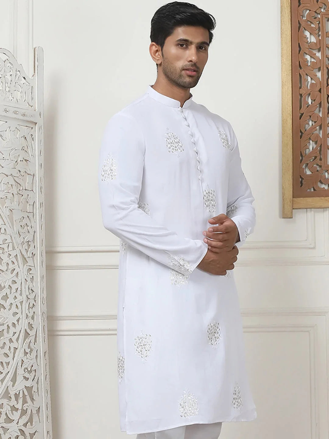 White Rayon Solid Indian Wear KO_5086White | DesiQlo