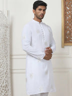 Embroidered Viscose Rayon Straight Kurtas-KO-5086White