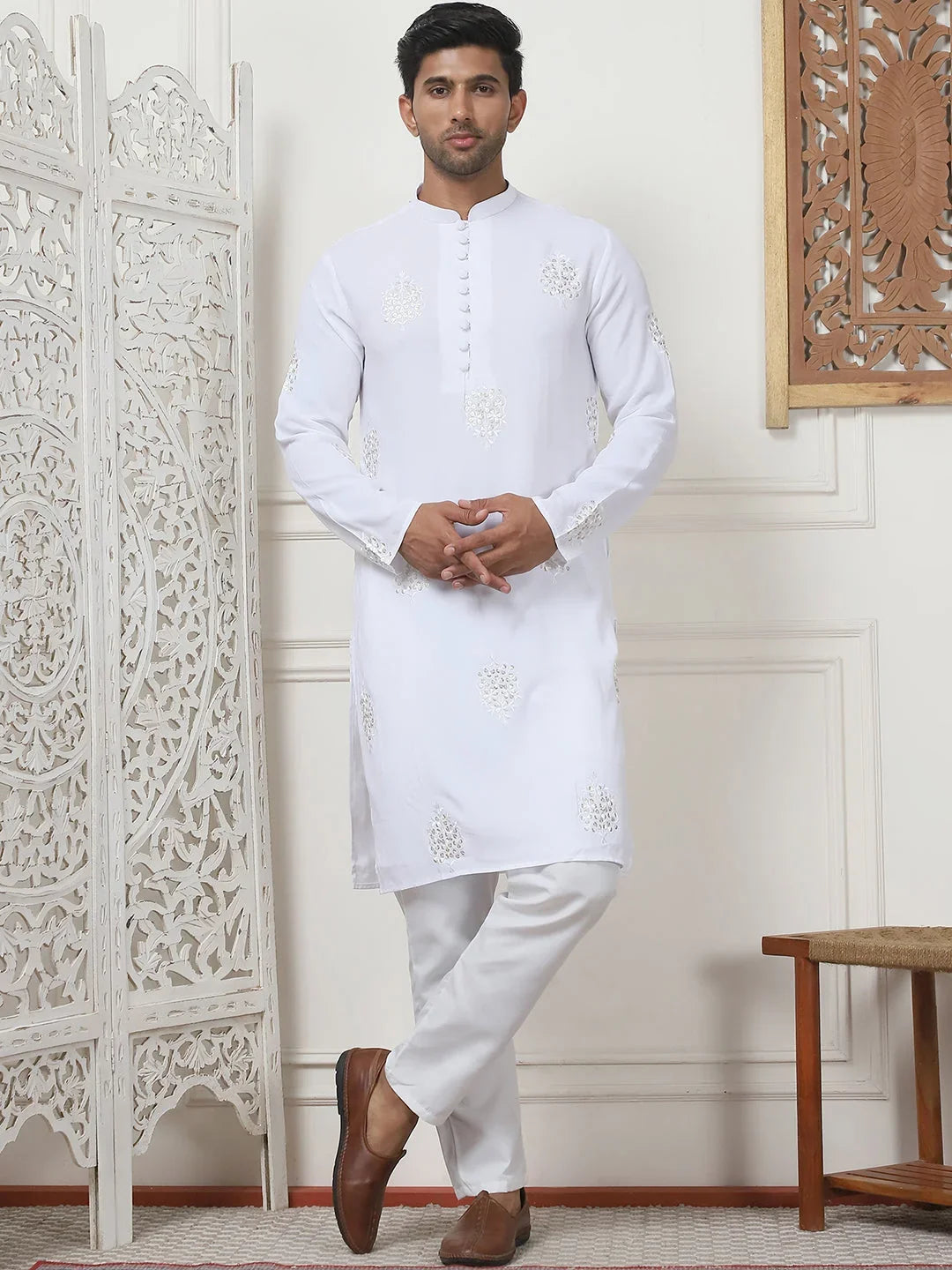 White Rayon Solid Indian Wear KO_5086White | DesiQlo