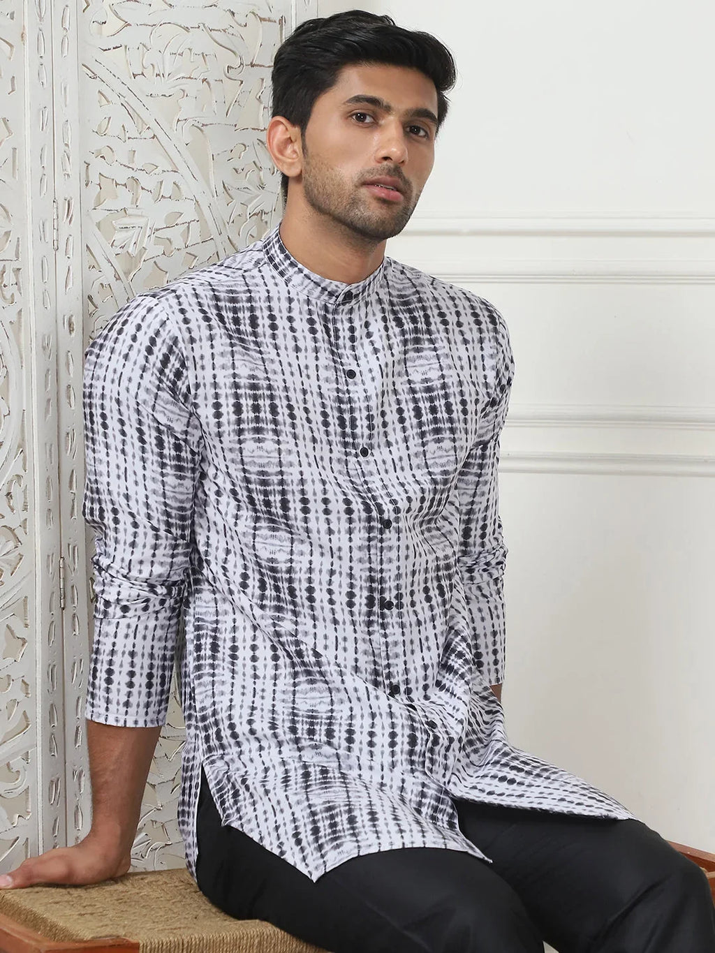 Printed front open Kurtas-KO-5090White