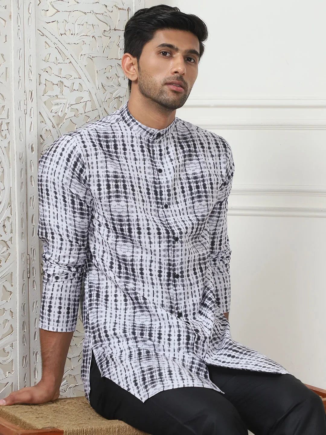 Printed front open Kurtas-KO-5090White
