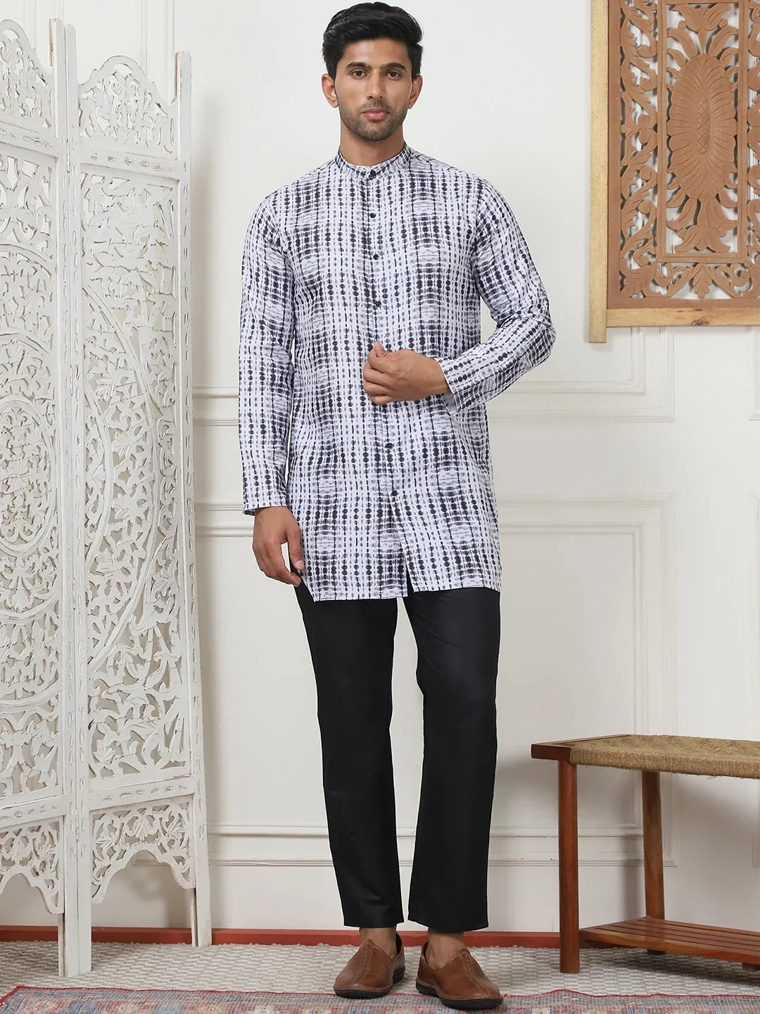 Printed front open Kurtas-KO-5090White