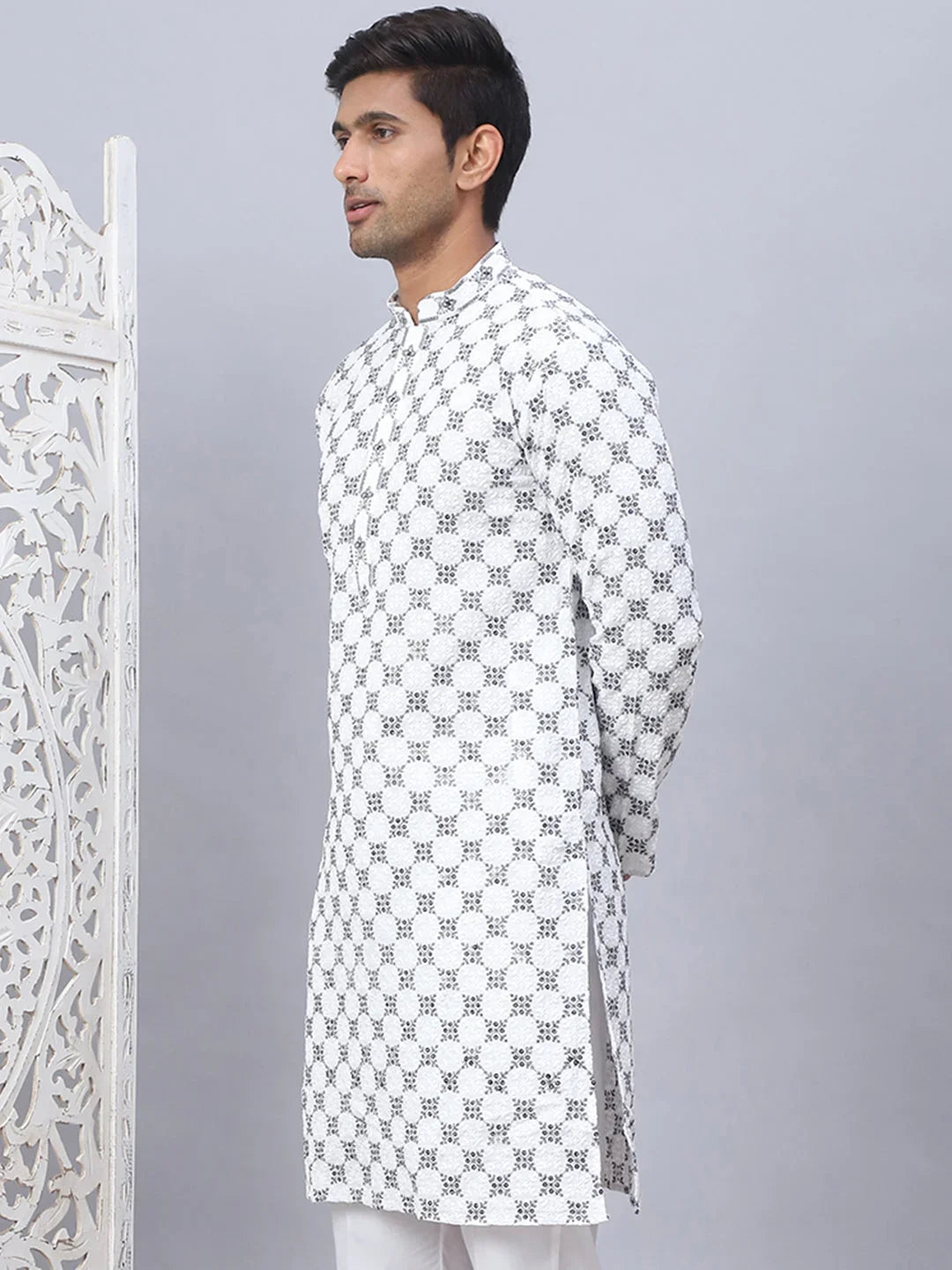 Embroidered & Sequins Kurtas for Men.-KO-5092White