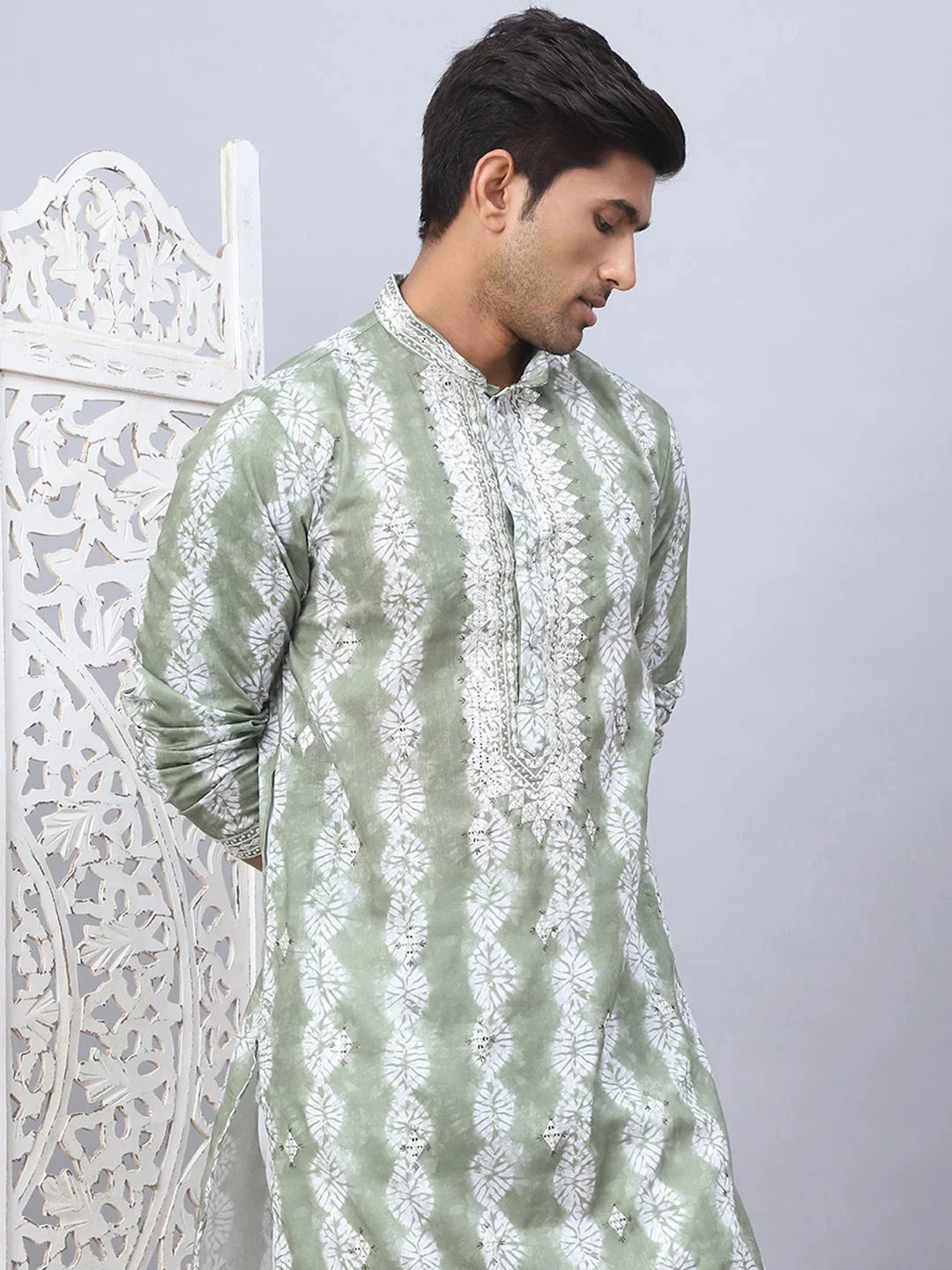 Tie-dye Embroidered & Sequin Kurtas-KO-5093Green