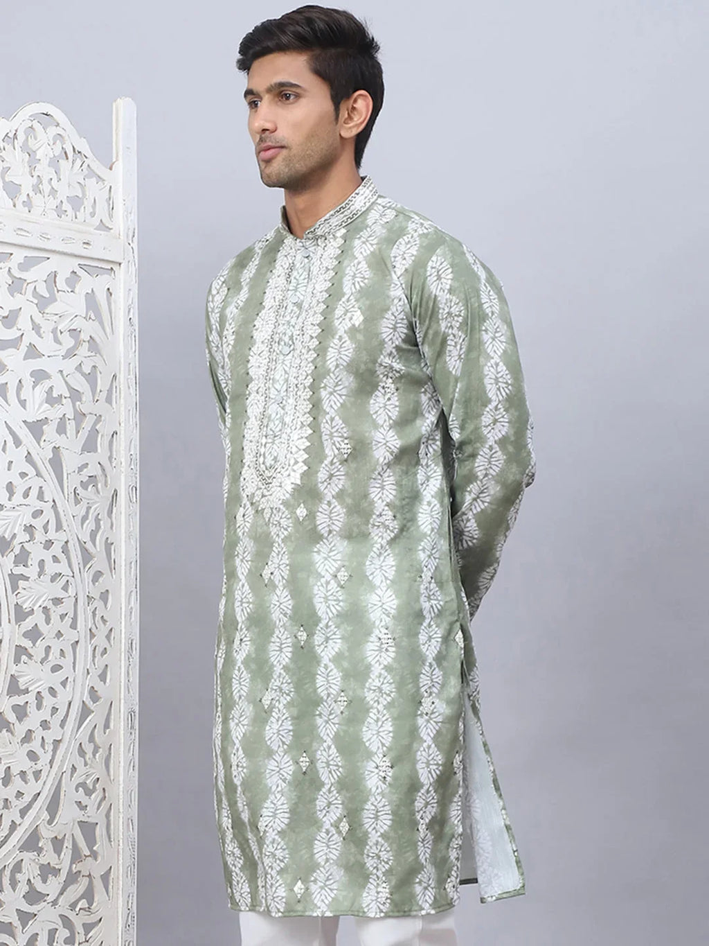 Tie-dye Embroidered & Sequin Kurtas-KO-5093Green