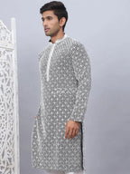 Men's Black Chikankari Embroidered and Sequence Kurtas-KO-5094Black