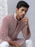 Men's Maroon Chikankari Embroidered and Sequence Kurtas-KO-5094Maroon