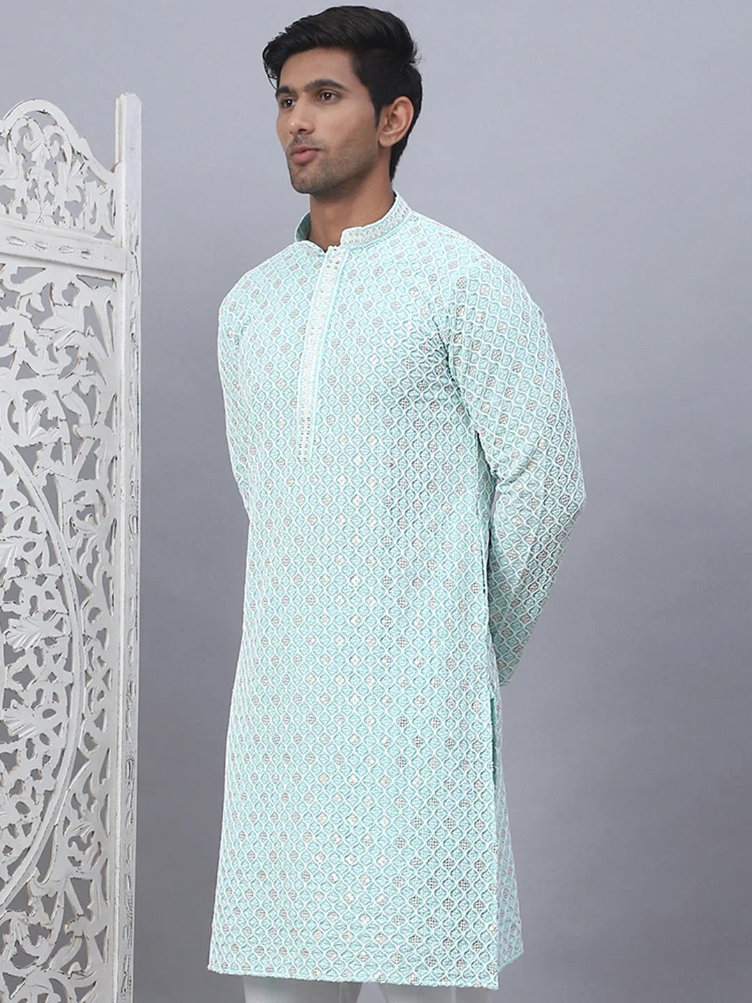 Blue Cotton Solid Indian Wear KO_5094Sky | DesiQlo